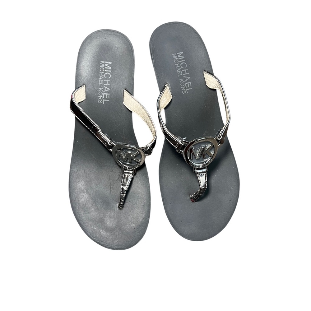 Michael Kors Black Flip Flops with Silver Emblem